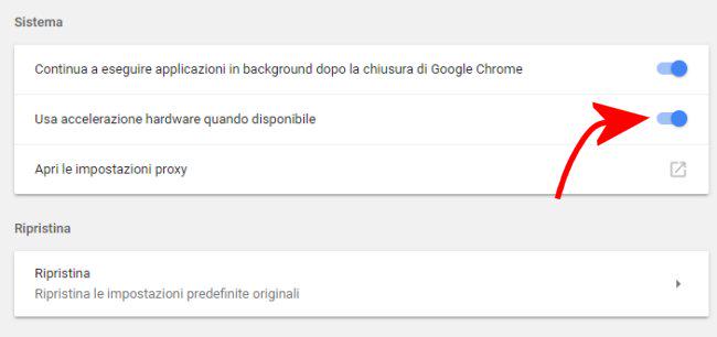 Disabilita l'Accelerazione Hardware su Chrome