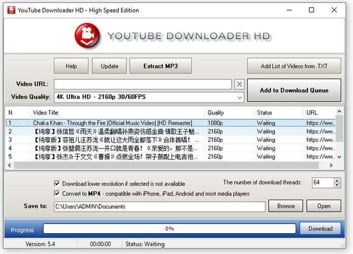 Interfaccia YouTube Downloader HD