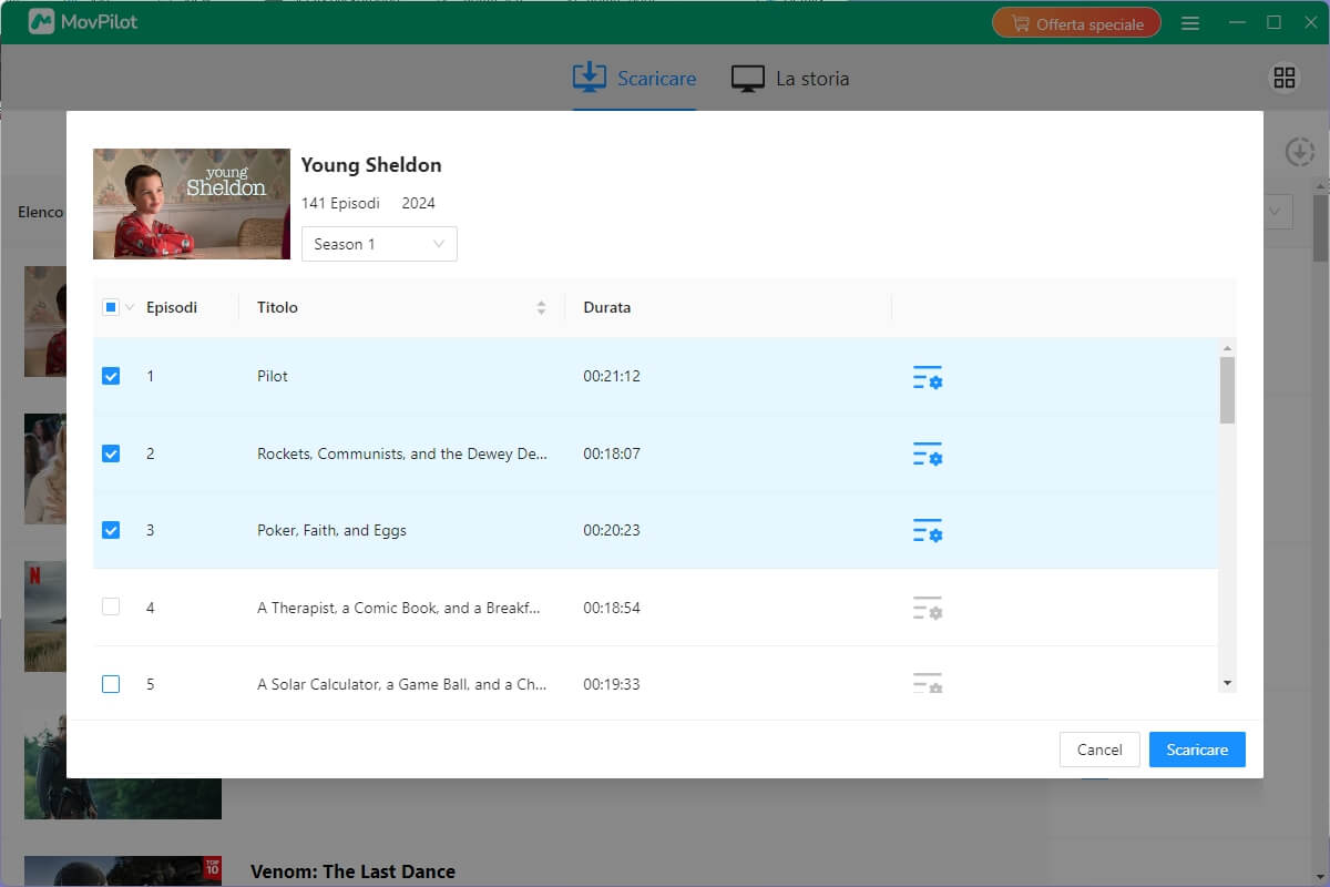 Selezione l'episodio del film o della serie