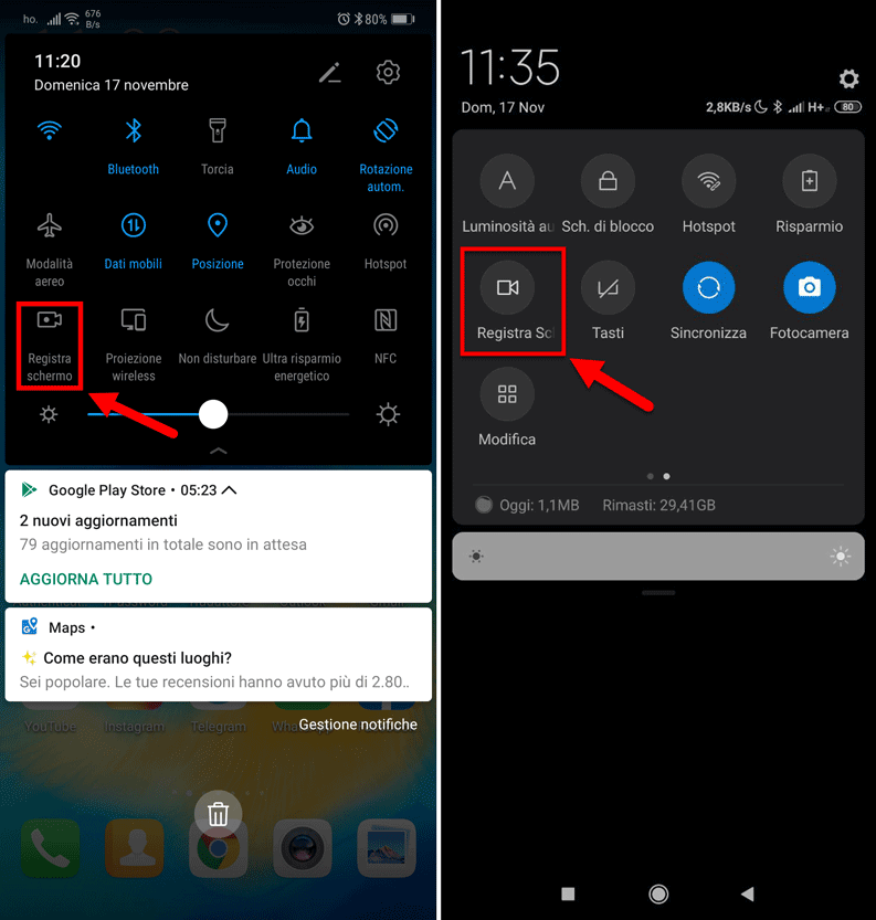 Pannello Notifiche Android
