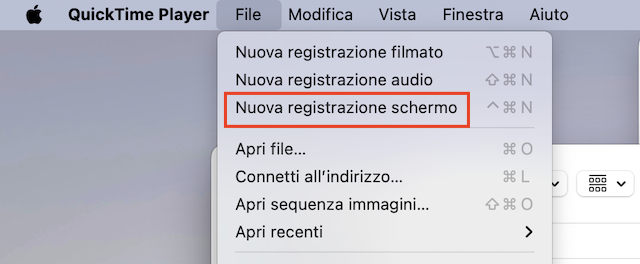 QuickTime Player Inizia Registrazione
